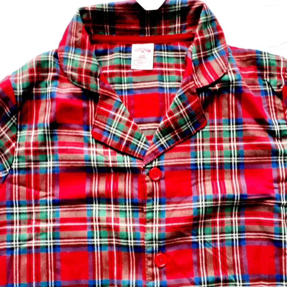 Kids Christmas Pajamas 2 Piece Set Red Plaid Shirt Pants Large 10-12 New